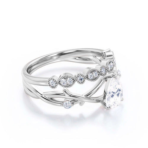 1.60 Carat Pear Cut Moissanite Engagement Ring in 925 Sterling Silver With 18k White Gold Plating I471665