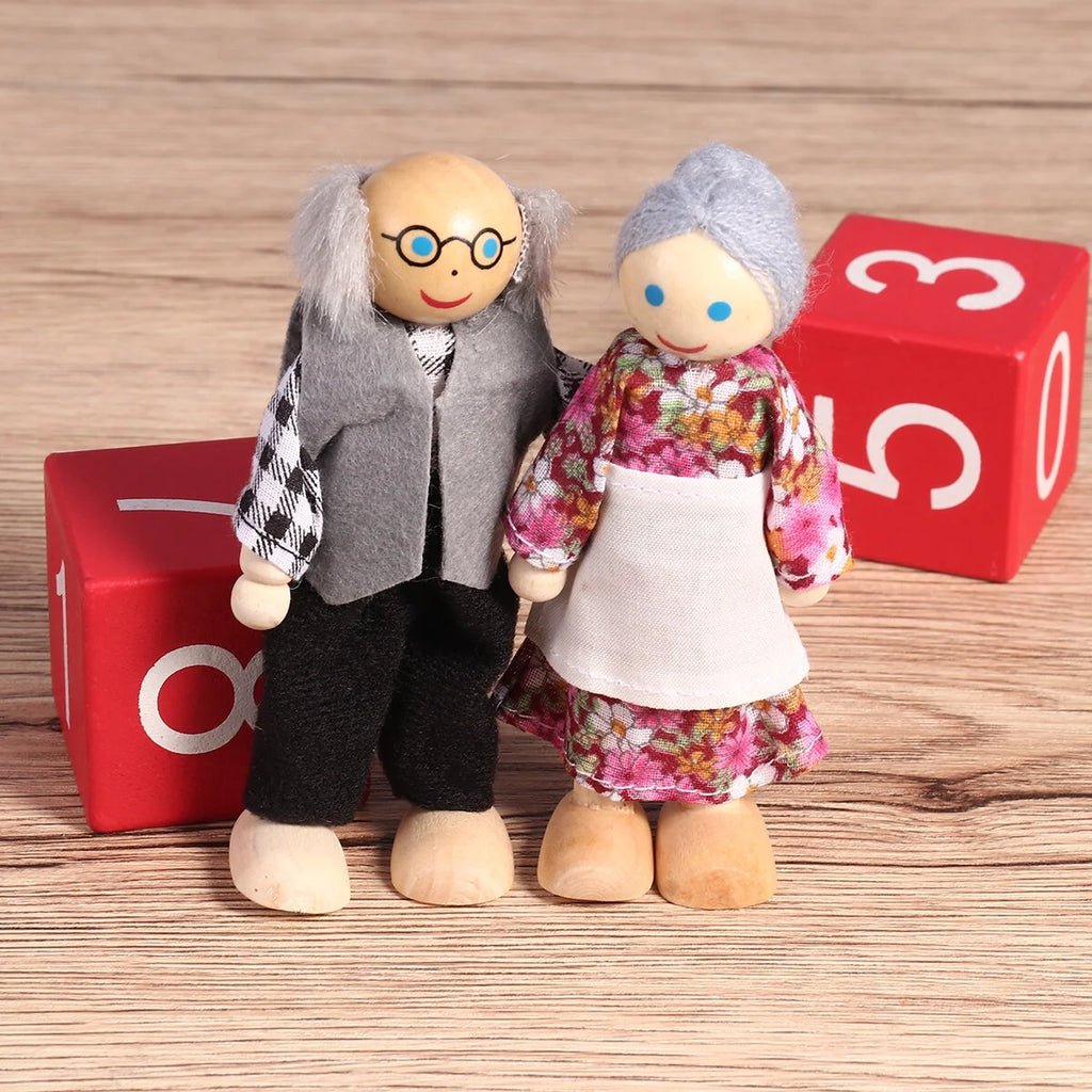7 Pieces Wooden Dollhouse Family Set Mini People Figures D2368