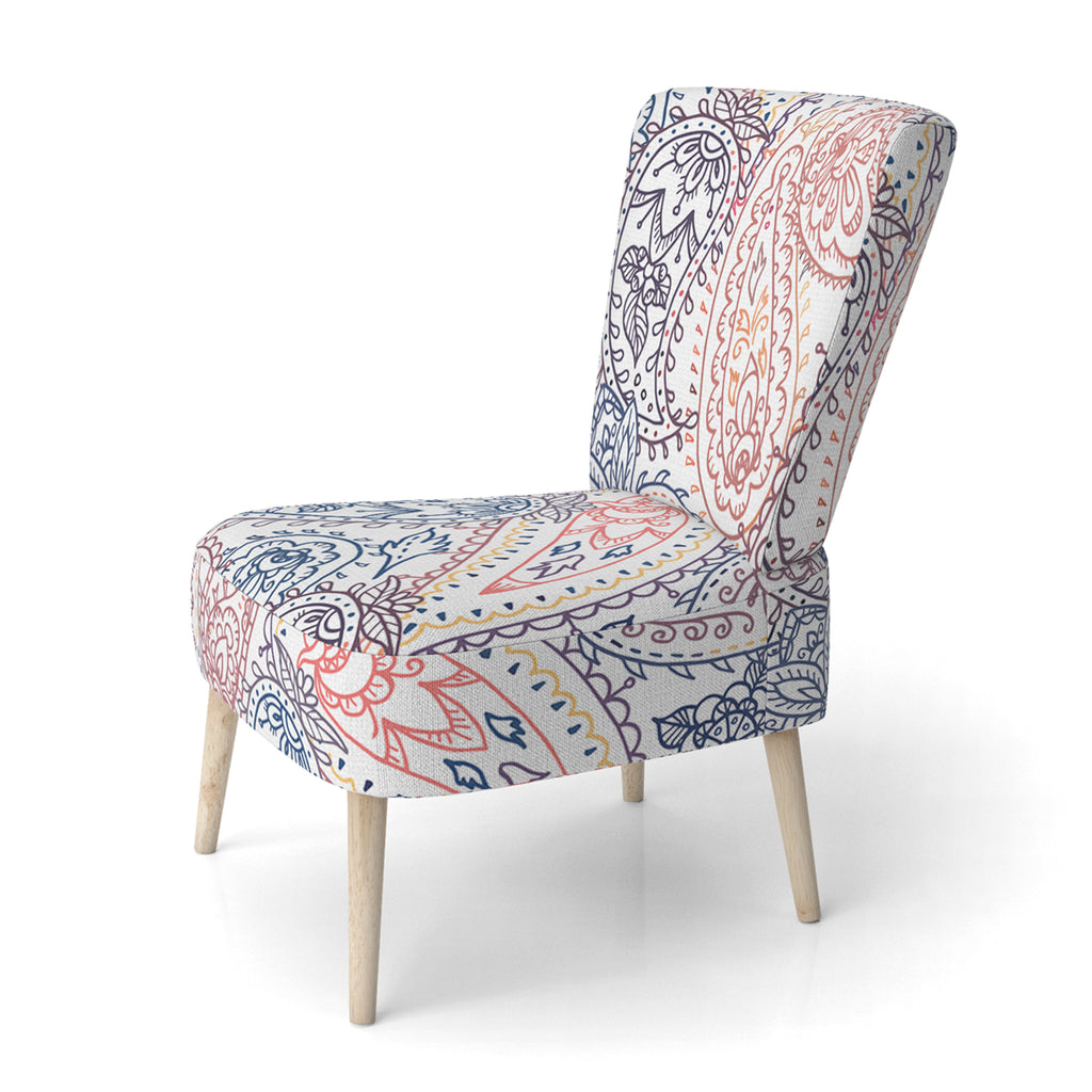 Pink and Blue Floral Paisley Upholstered Accent Chair and Arm Chair S769921