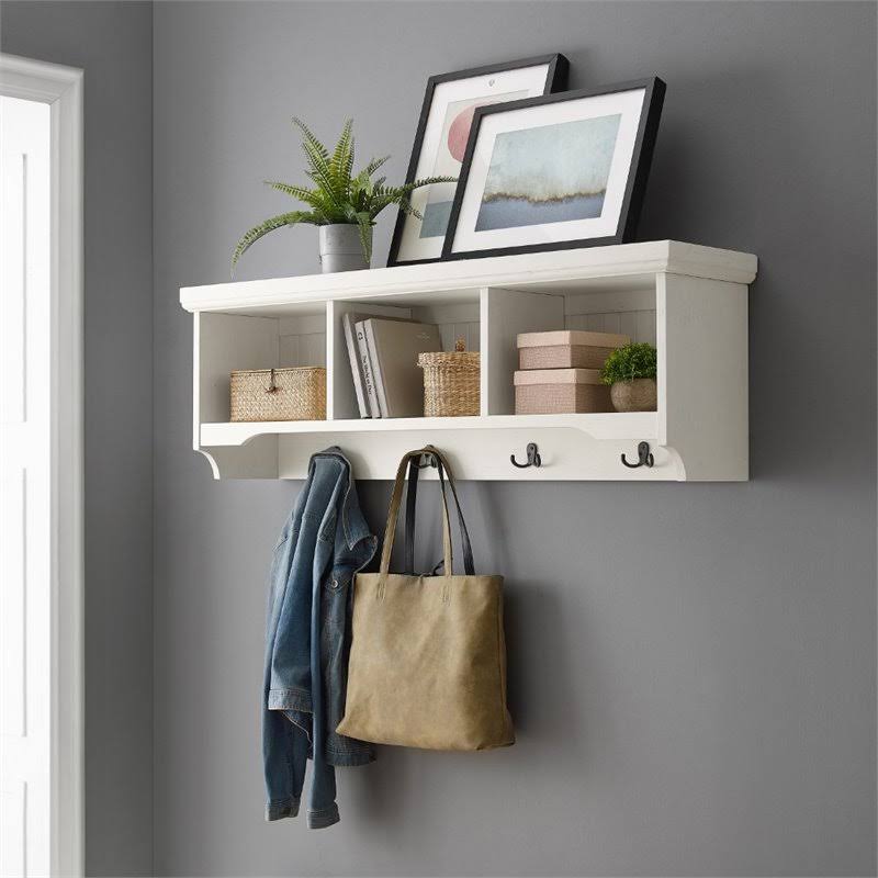 Distressed White Storage Shelf W6171