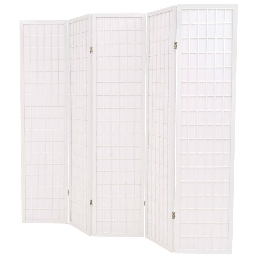 White Folding 5-Panel Room Divider A2321