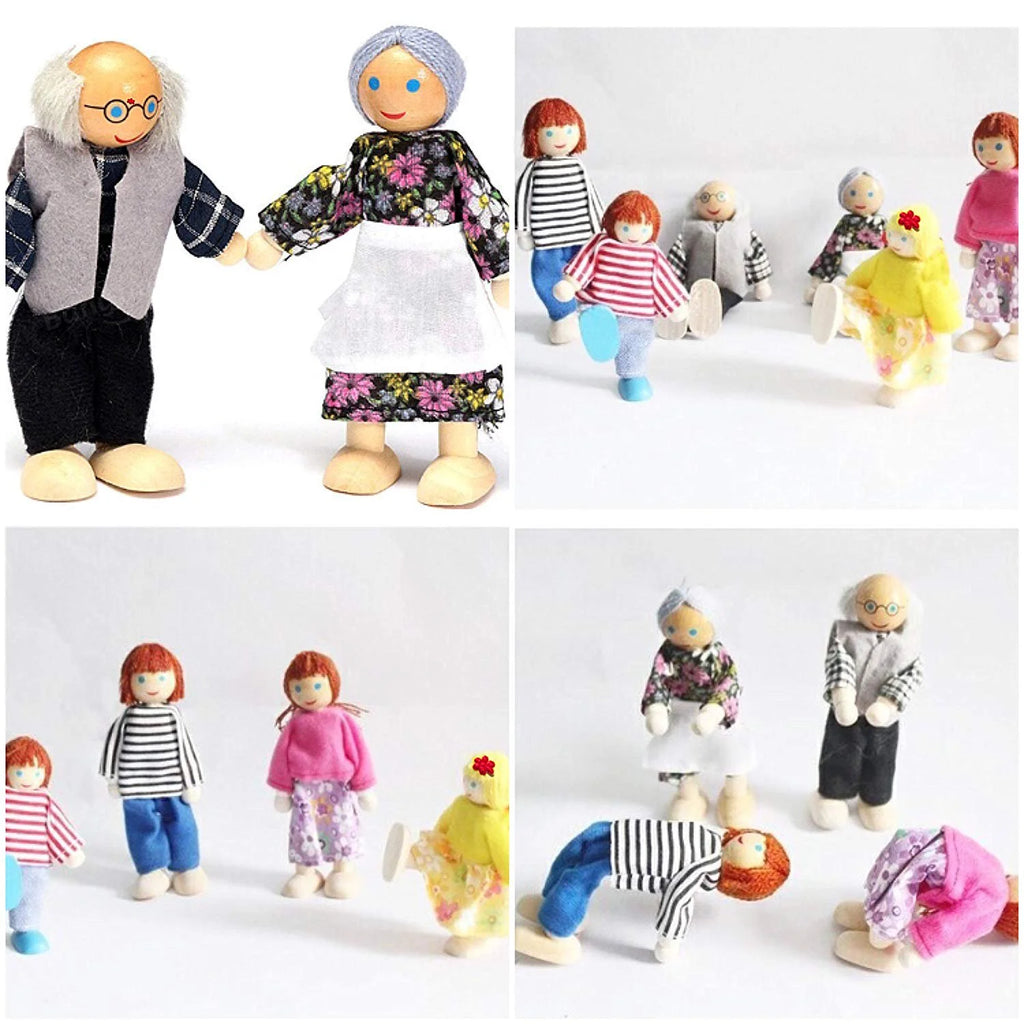 Wooden Dolls Playset Set of 7 People with Dog B7254