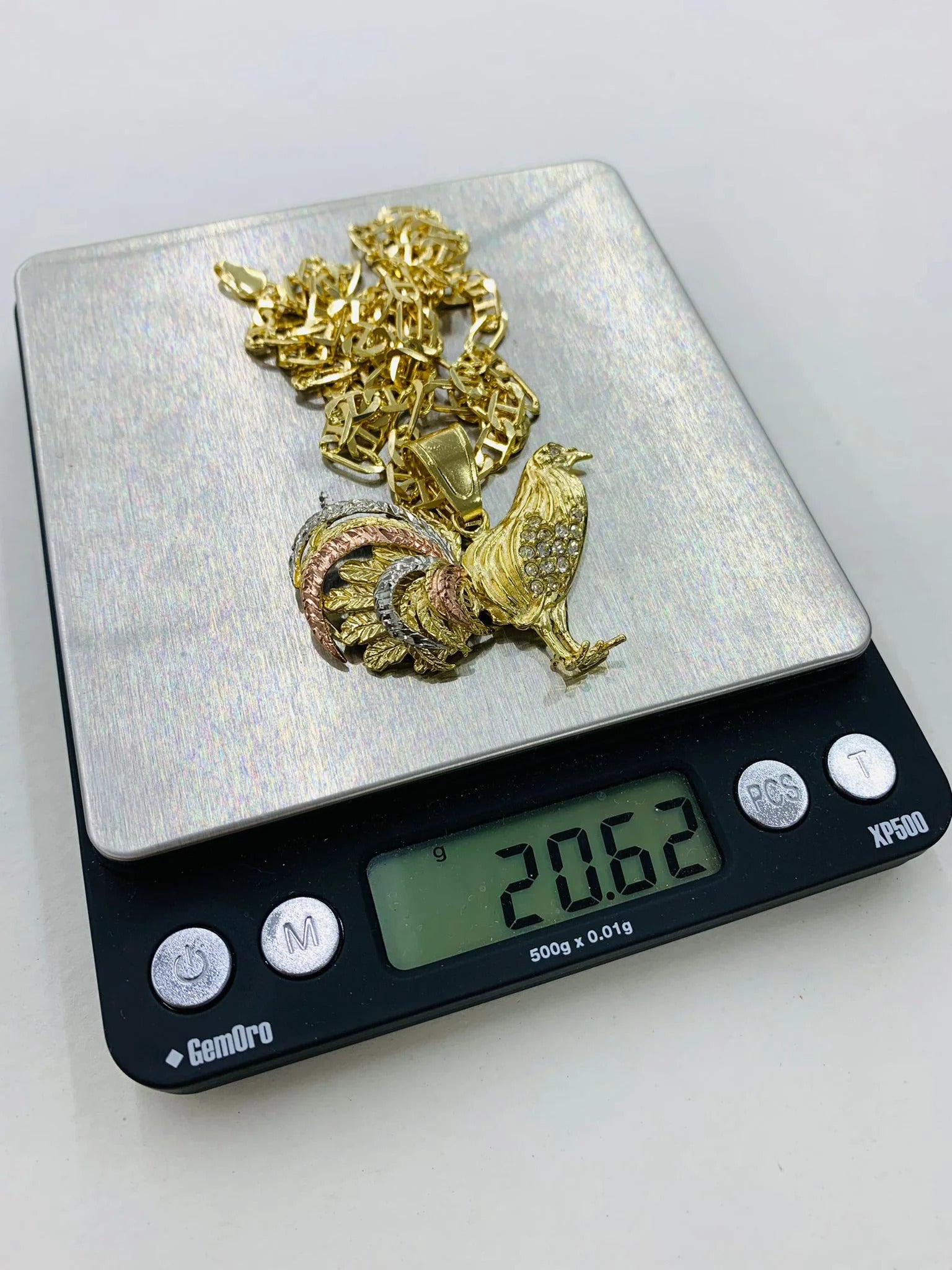 14K Solid Gold Filled Rooster Necklace Pendant CZ Mariner Chain 24" L489823