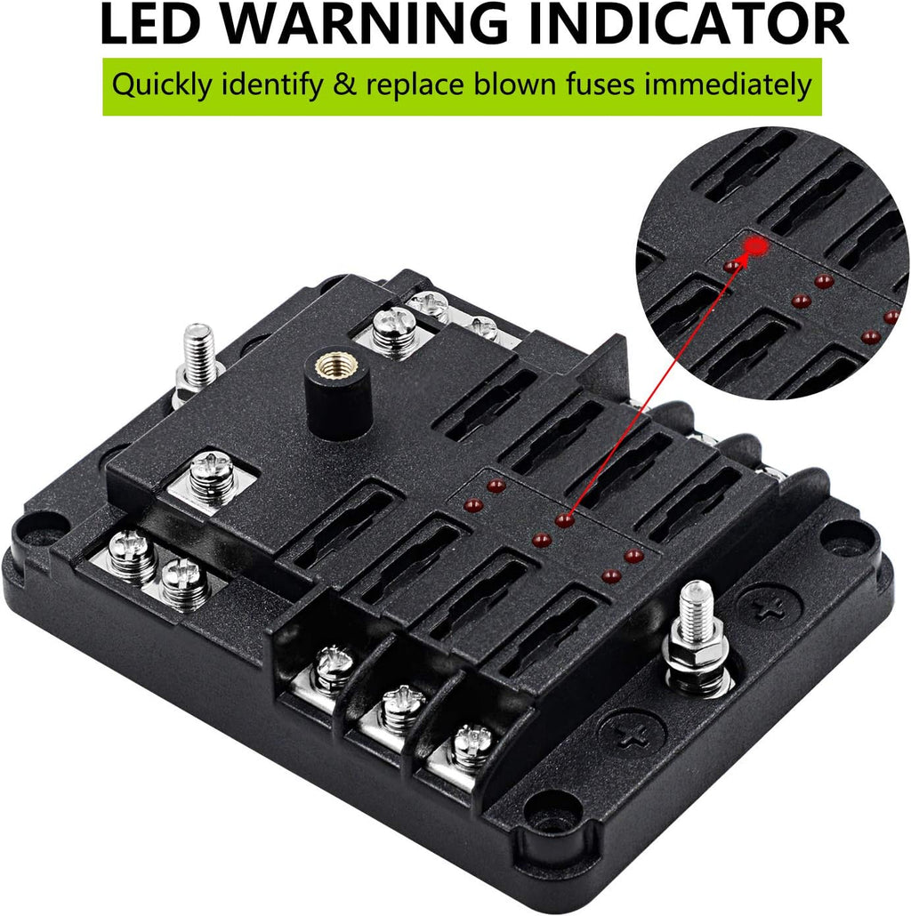 6 Circuit Fuse Block with Ground and Protection Cover for 12V/24V G42002