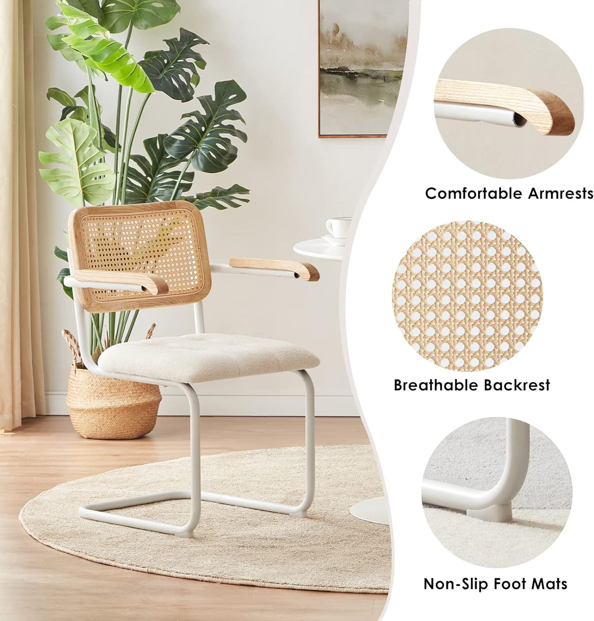 White Teddy Velvet Dining Chairs Set of 2 with Armrest G170