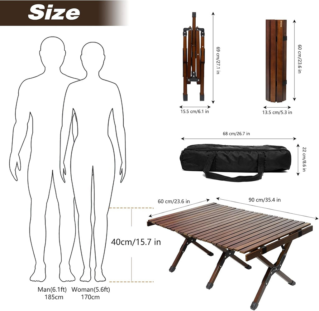 Portable Folding Wooden Camping Table with Carry Bag F75728