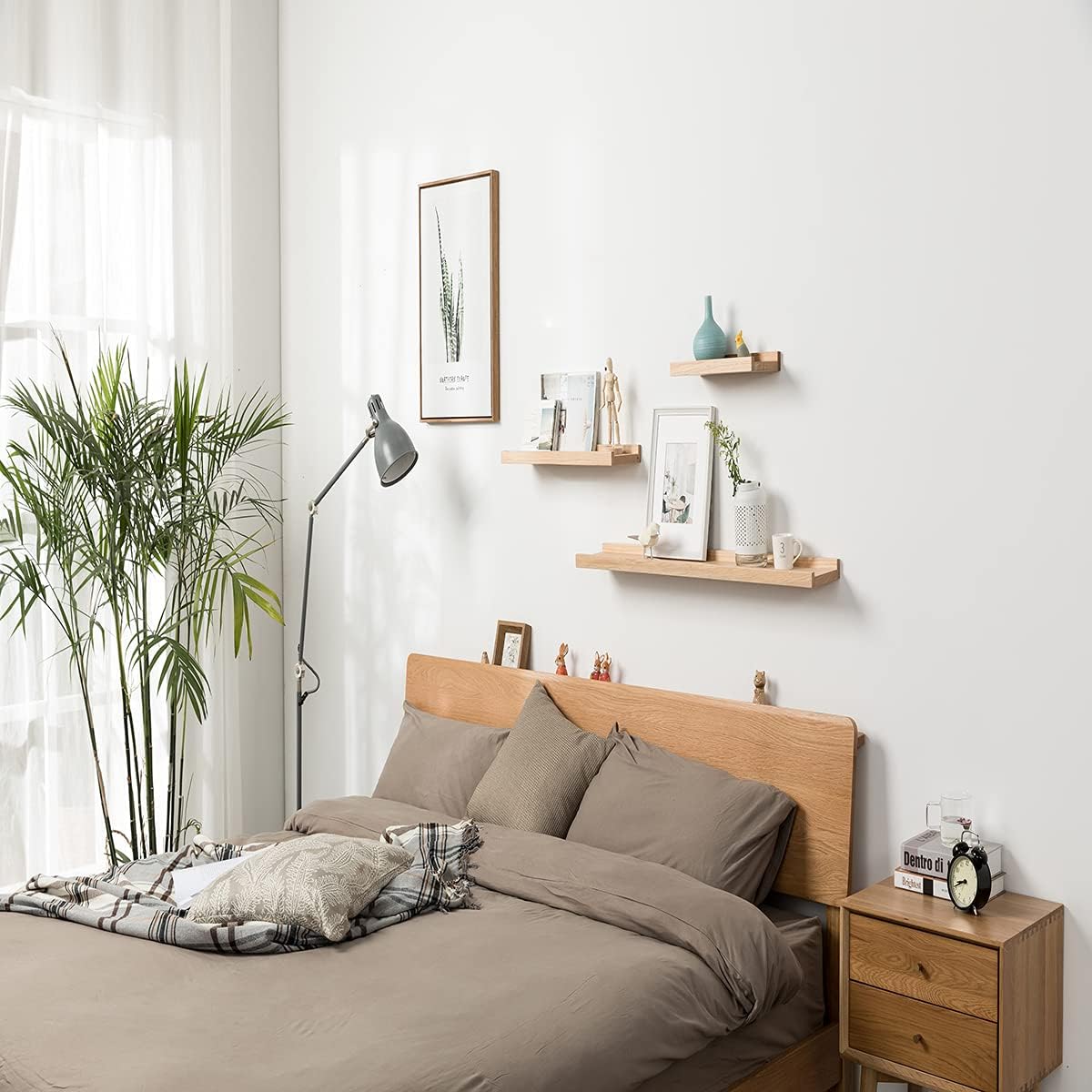 Pecan Solid Wood Floating Wall Shelves, 36 Inches Pack of 2 Y284