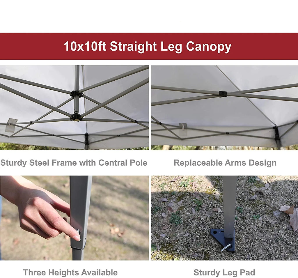 10' x 10' Instant Commercial Canopy Straight Leg Pop-up Canopy, White J31157