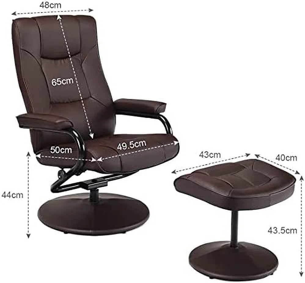 Brown PU Leather Swivel Recliner Chair with Footrest Ottoman Set H74736