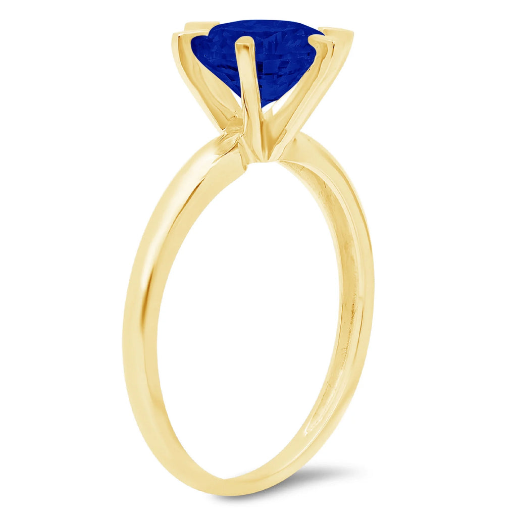 18k Yellow Gold Blue Sapphire Solitaire Ring Size 3.5 Y174