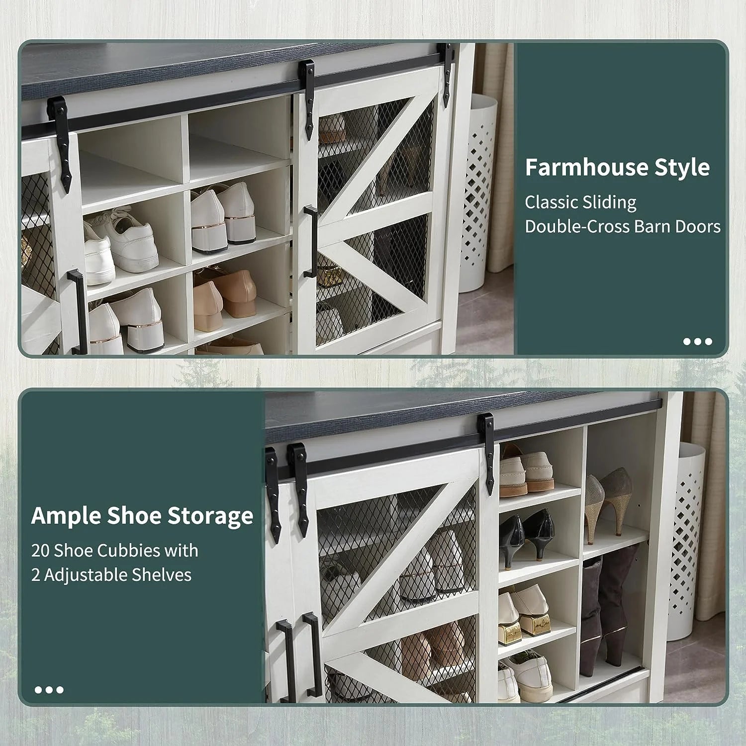 White Hall Tree with Shoe Storage Closet Double Door and Coat Rack A4751
