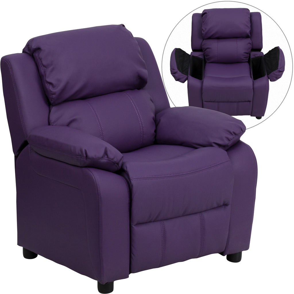 Hot Pink Vinyl Kids Recliner with Storage Arms R729