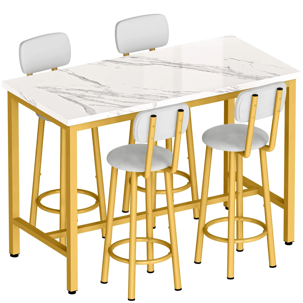 Faux Marble Counter Height Dining Table Set with 4 PU Upholstered Stools J8575