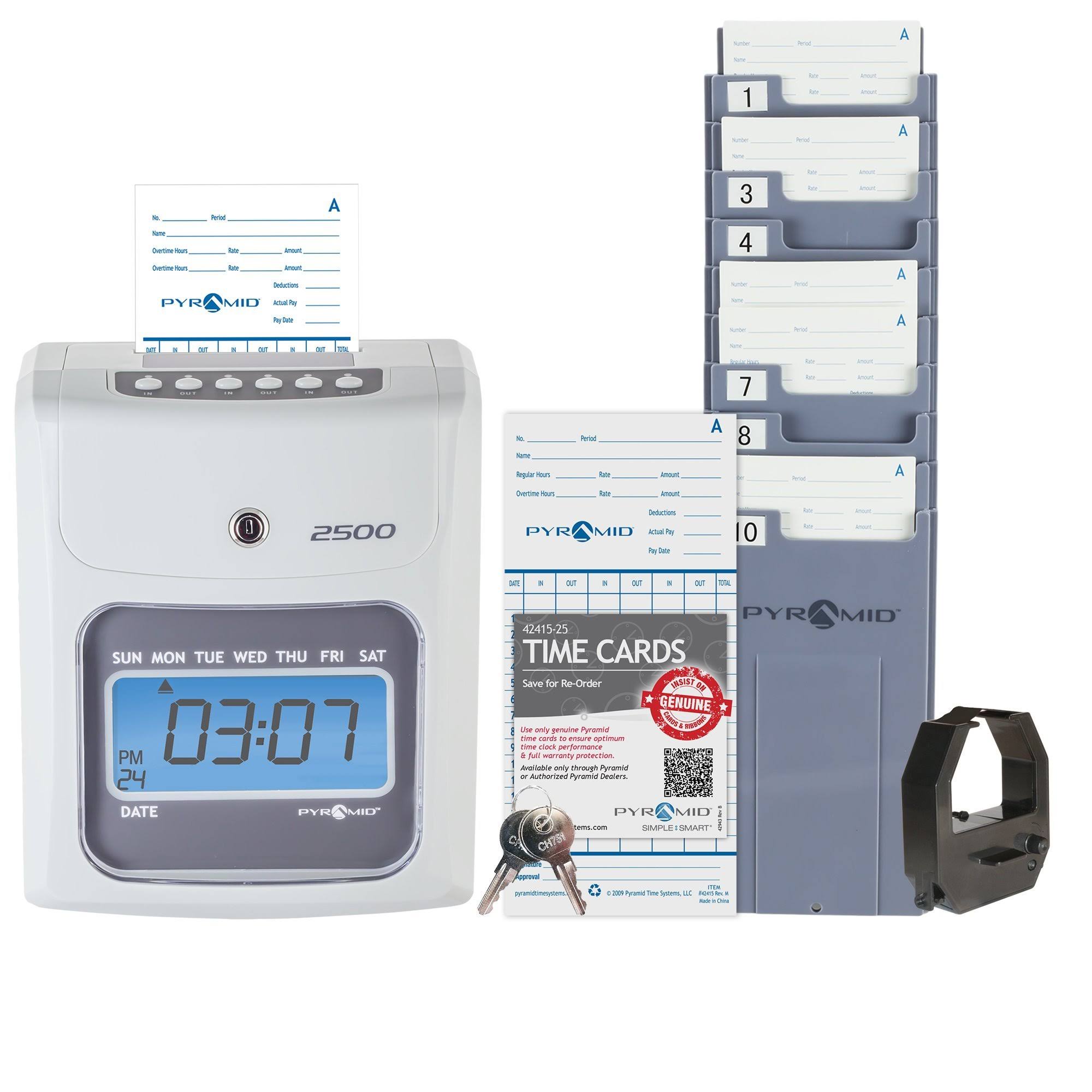 Time Clock Bundle with 100 Time Cards, Card Rack and Ribbon O930