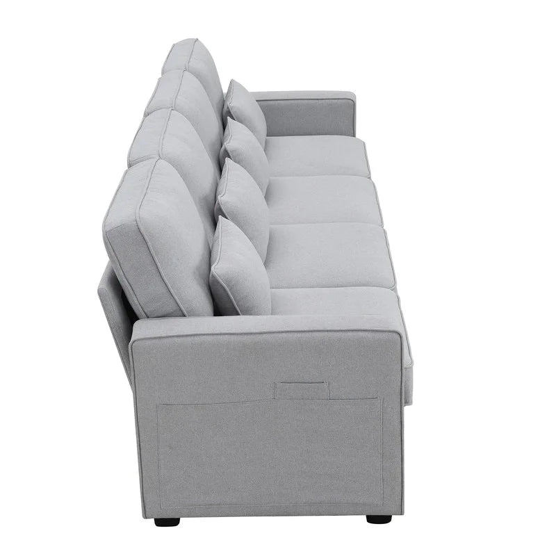 Modern 104" 4-Seater Linen Fabric Sofa with 4 Pillows Light Grey J2778