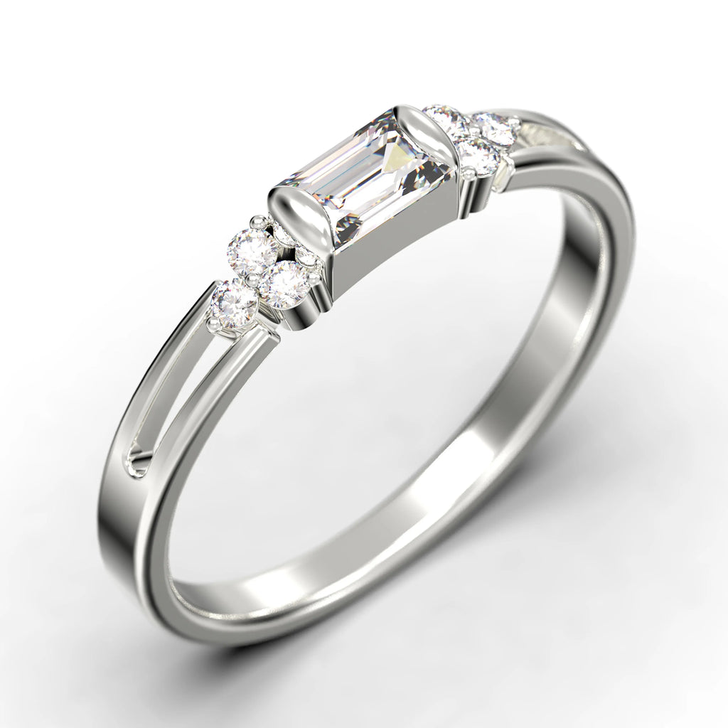 1.00 Carat Baguette Cut Diamond Moissanite Engagement Ring in 10k Solid White Gold N82958