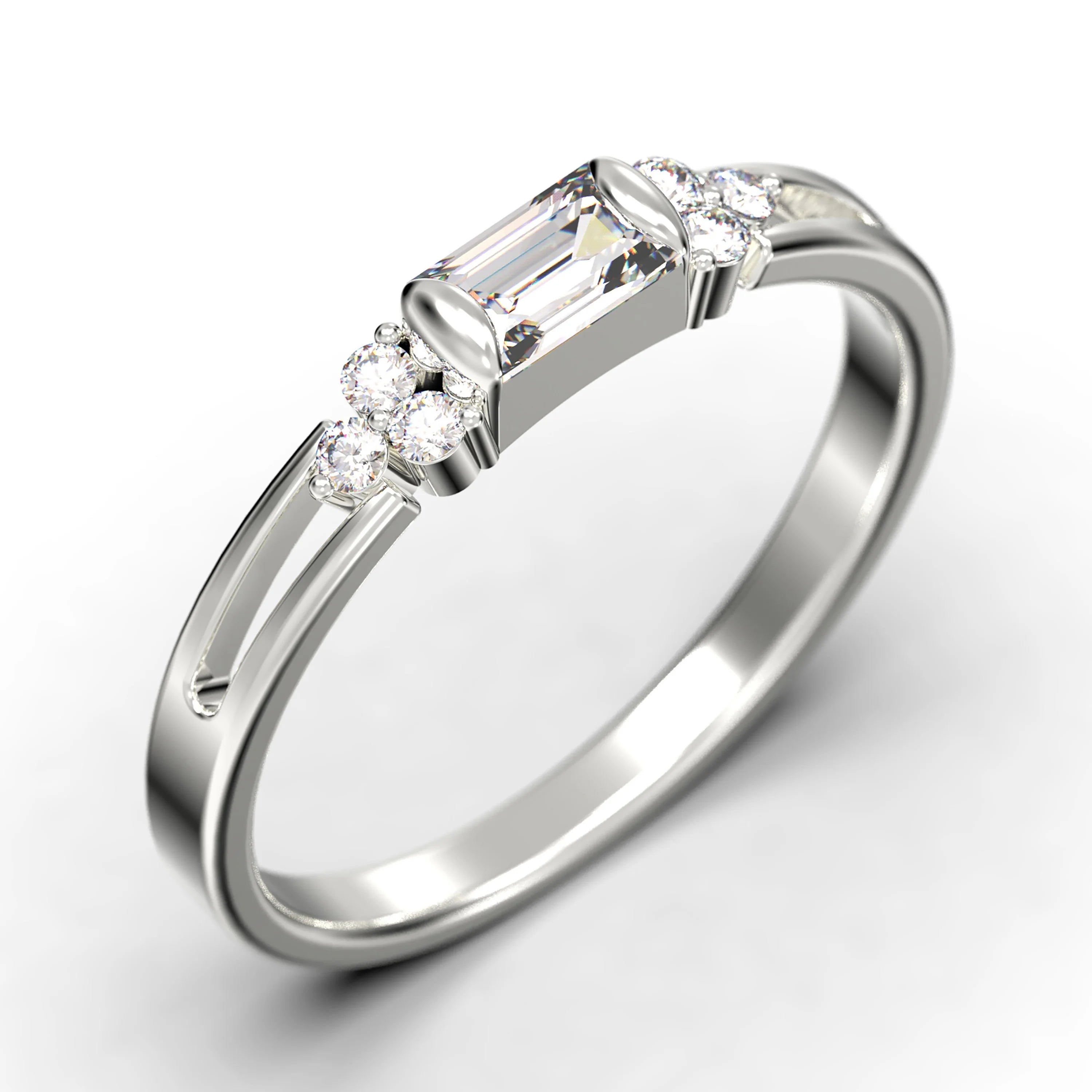 1.00 Carat Baguette Cut Diamond Moissanite Engagement Ring in 10k Solid White Gold N82958