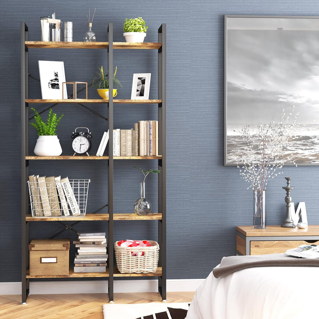 Rustic Brown 4 Tiers Metal Frame Bookshelf L27792