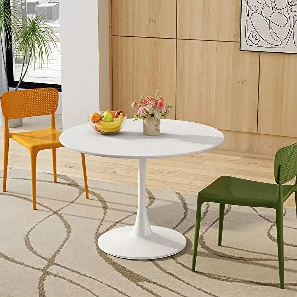 32" Round Dining Table with Printed Marble Table Top Metal Base I83101
