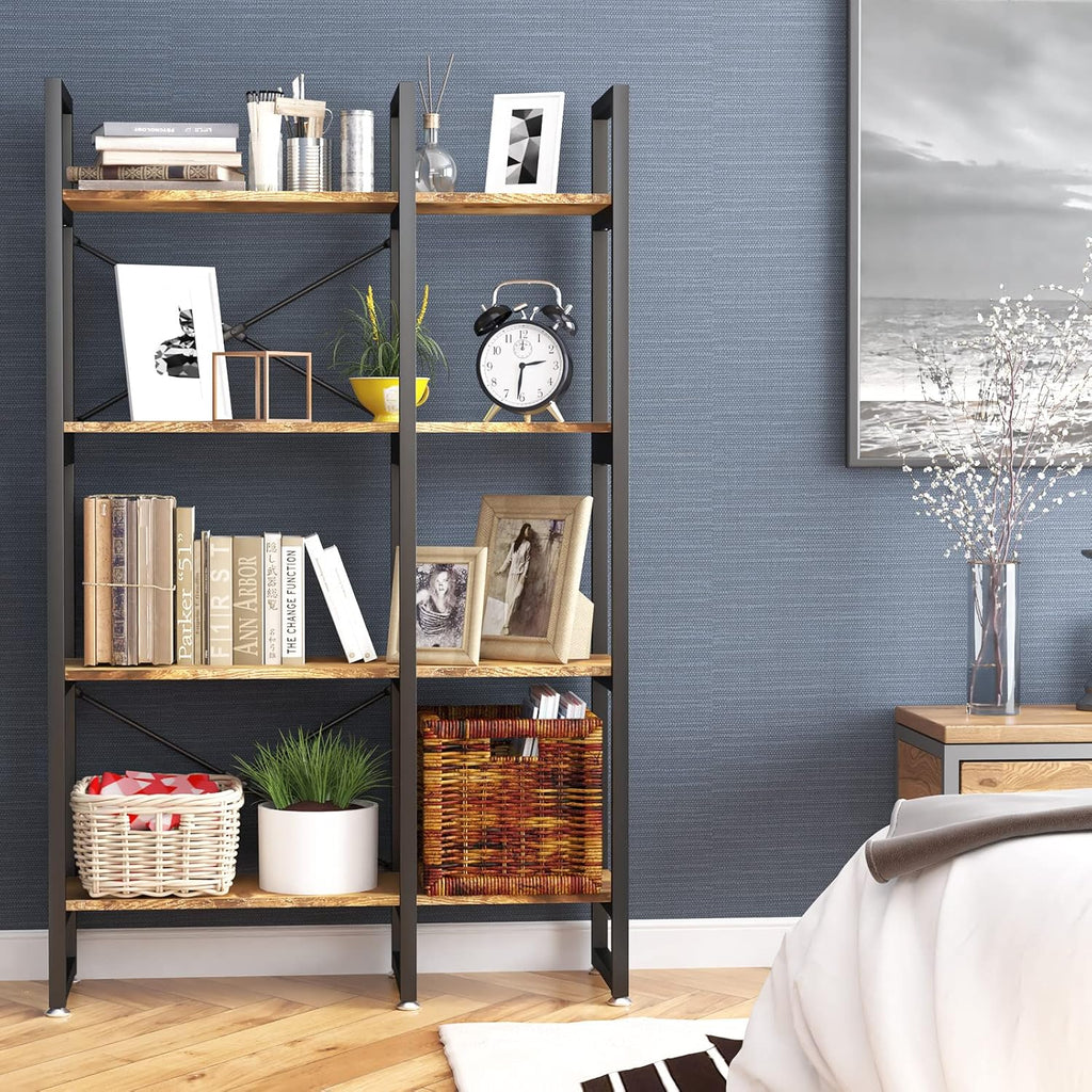 Rustic Brown 4 Tiers Metal Frame Bookshelf L27792