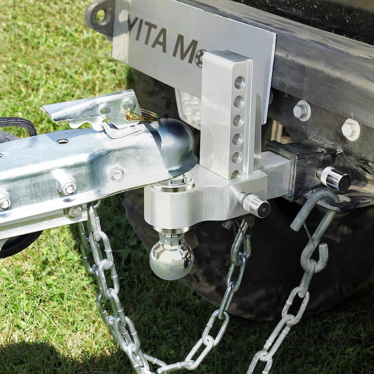 Adjustable Trailer Hitch Ball Mount, 2.5-Inch Receiver, 6-Inch Drop, Forged Aluminum Shank, 2-Inch and 2-5/16-Inch Combo Stainless Steel Tow Balls with Double Pin Key Locks N870