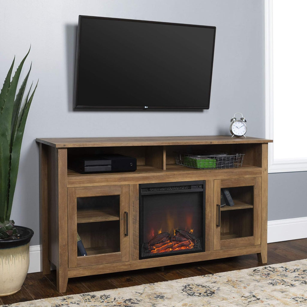 Black 58 Inch Wood and Glass Fireplace TV Stand O48534