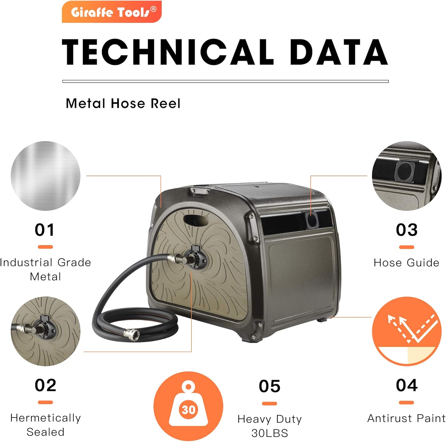 Metal Hose Reel Box with Crank Handle, 150ft Capacity J90634