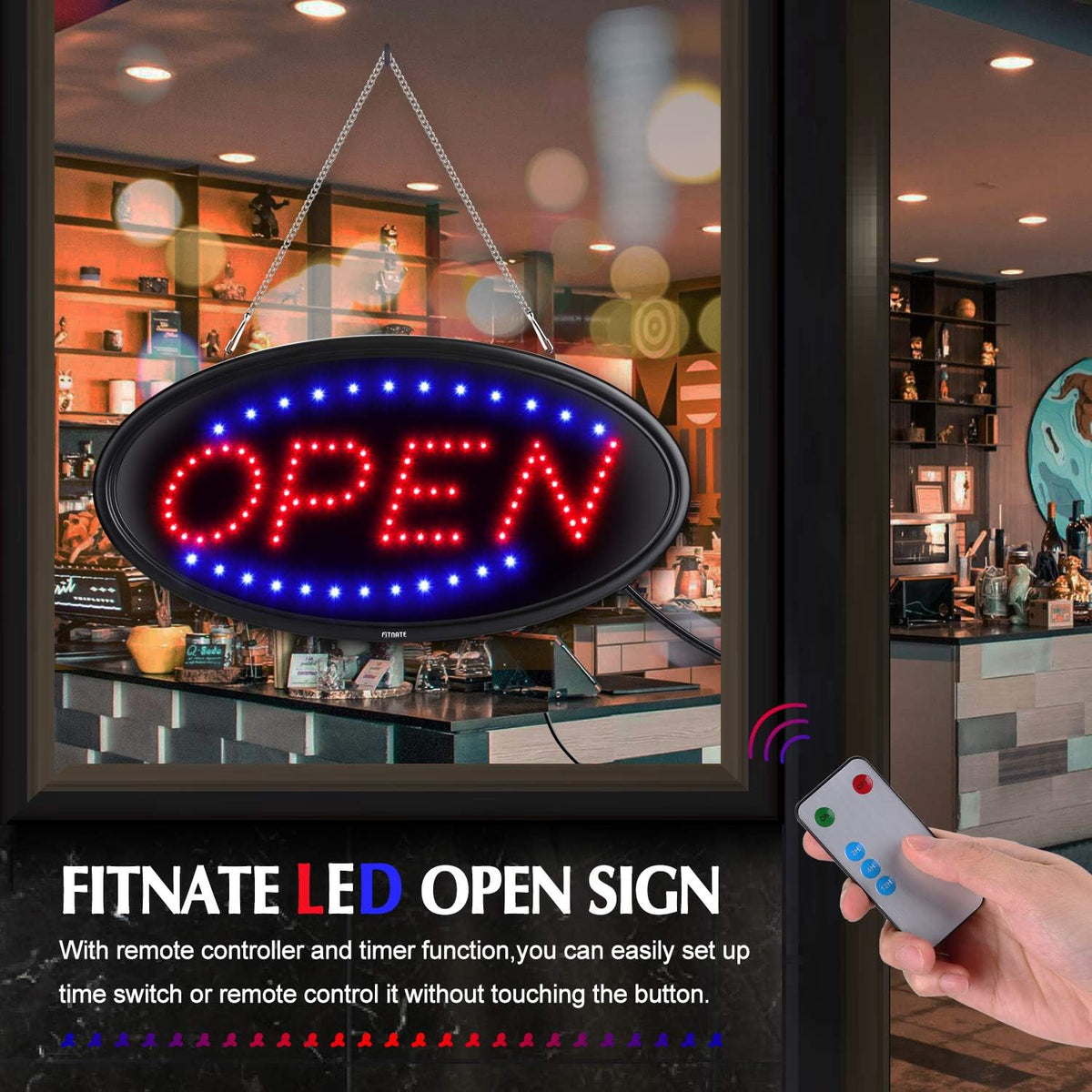 LED Open Sign with Remote, 19x10inches Ultra Bright Electric Light Up Sign T60914