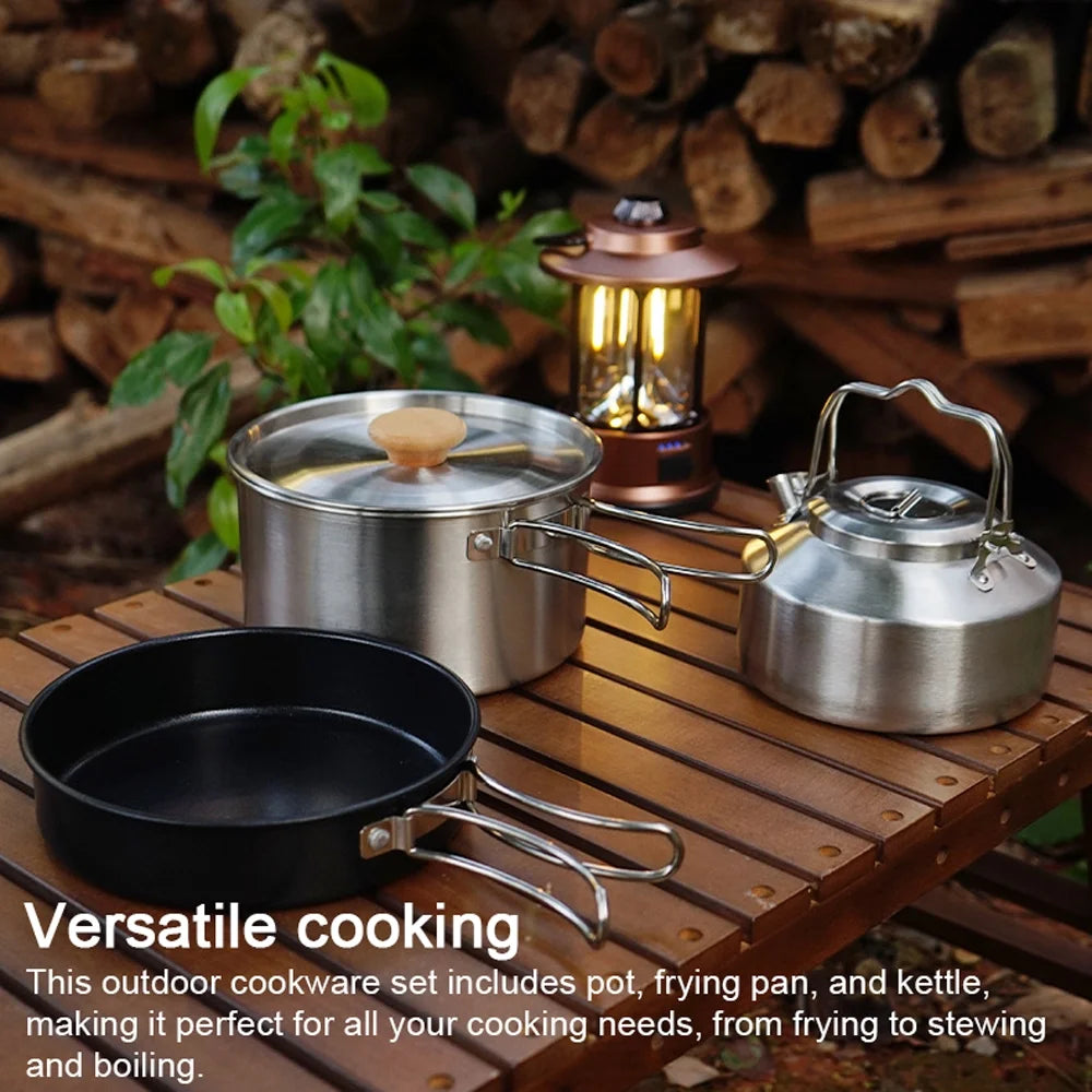 Stainless Steel Camping Cookware Set with Pot Frying Pan Kettle U179270