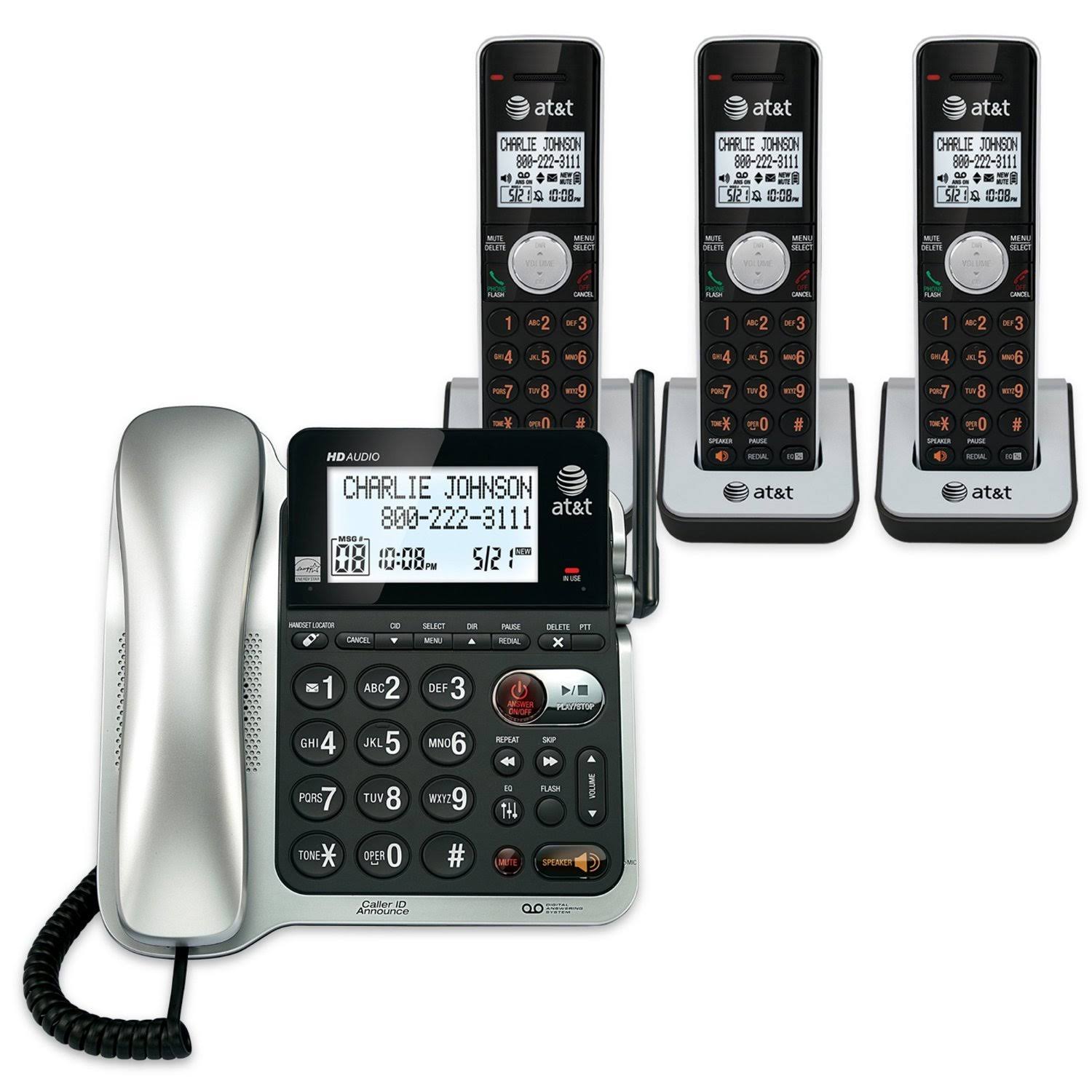 3 Handset Corded Cordless Answering System with Caller ID Call Waiting D2696