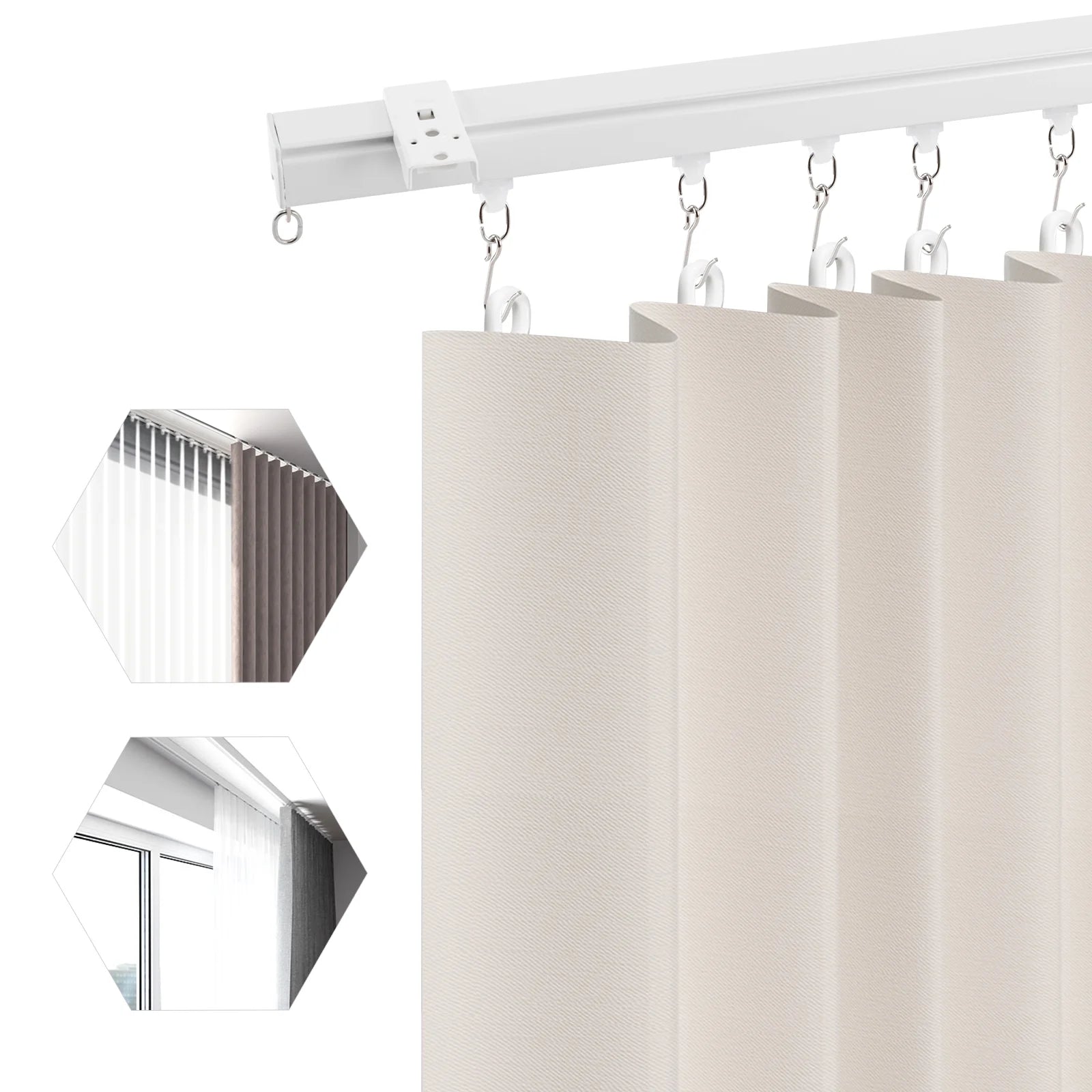 White Ceiling Mount Curtain Track Kit with Hooks A971