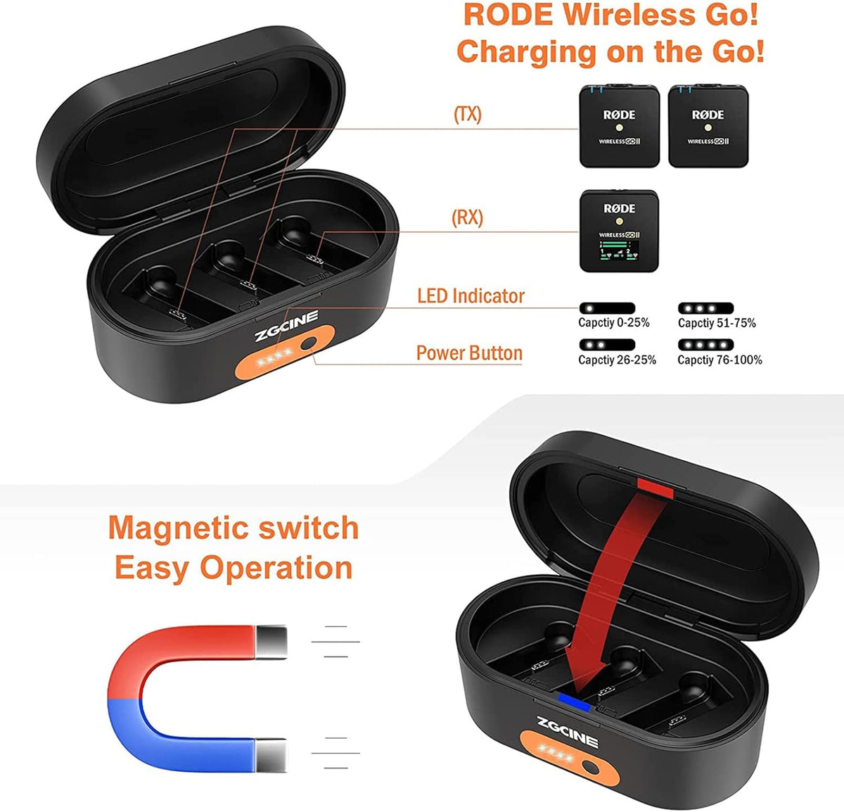 Wireless Charging Case with 3400mAh Built-in Battery Pack of 2 B49836