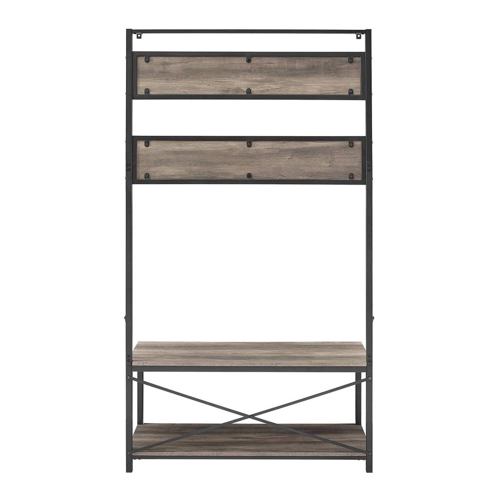 Industrial Metal and Wood Hall Tree Gray Wash E692