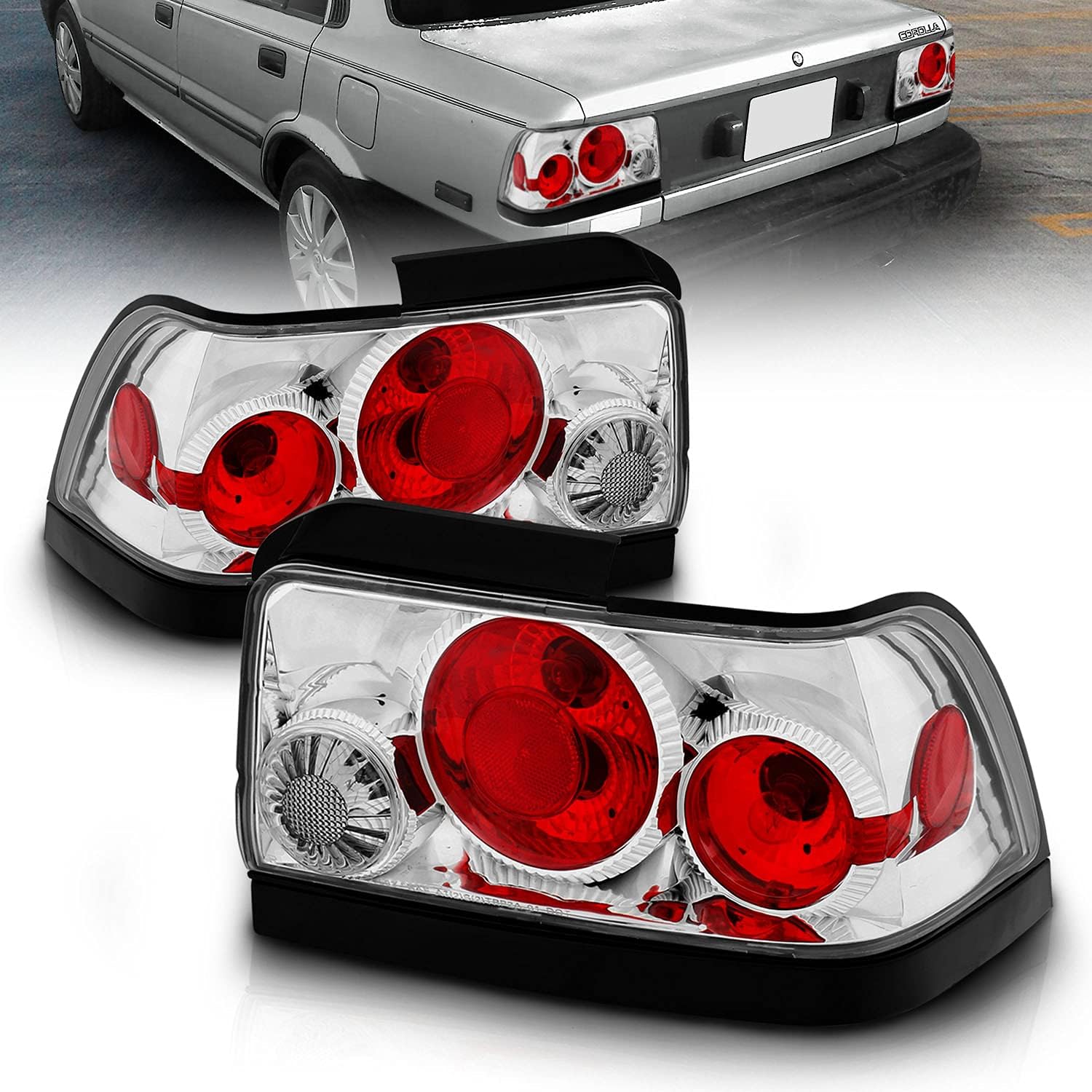 Chrome Black Trim Replacement Rear Brake Taillights for 1993-1997 Toyota Corolla X481675