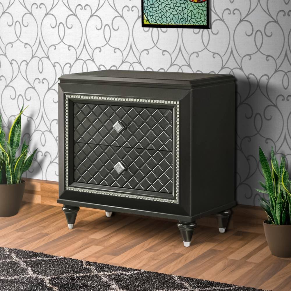 Black Wooden Two Drawer Nightstand M89521