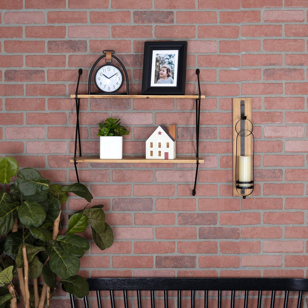 Industrial 2 Tier Metal Wire and Wood Wall Shelf X261