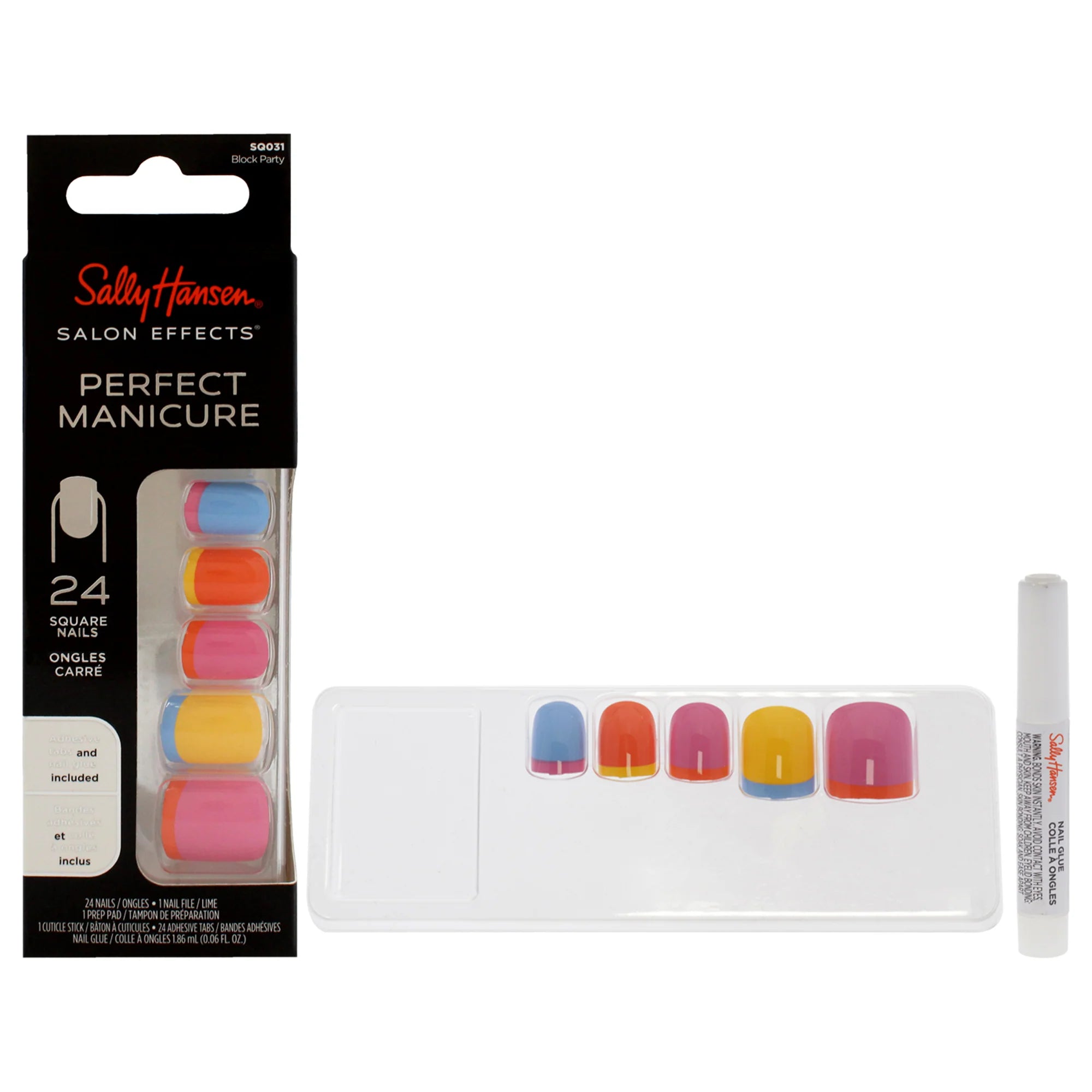 52 Pc Square Nails with Adhesive Tabs, Nail File, Cuticle Stick, Nail Glue V727