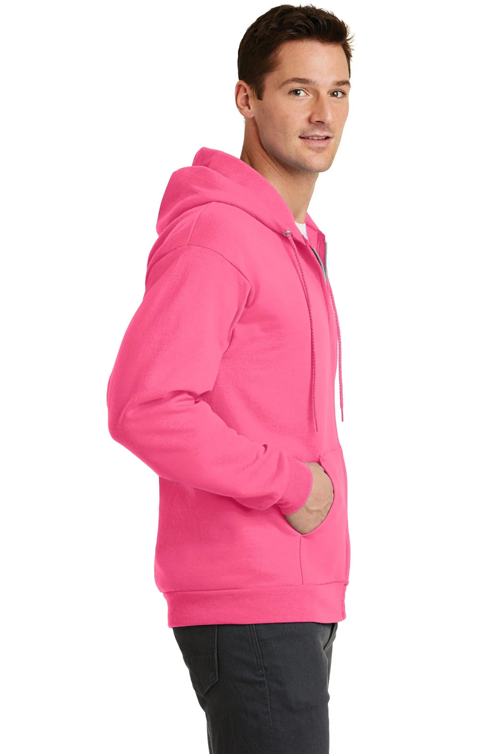 Neon Pink Full Zip Hooded Sweatshirt E9748