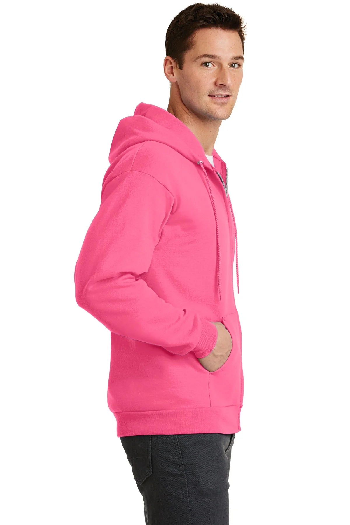 Neon Pink Full Zip Hooded Sweatshirt E9748