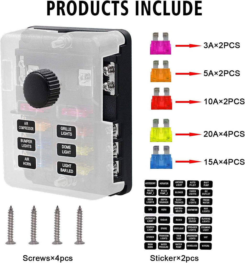 6 Circuit Fuse Block with Ground and Protection Cover for 12V/24V G42002