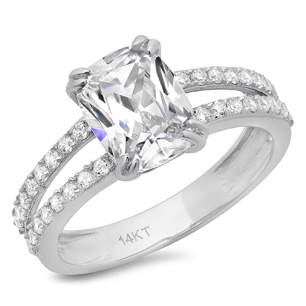 14K White Gold Cushion Cut Cultured Diamond Engagement Ring F135612
