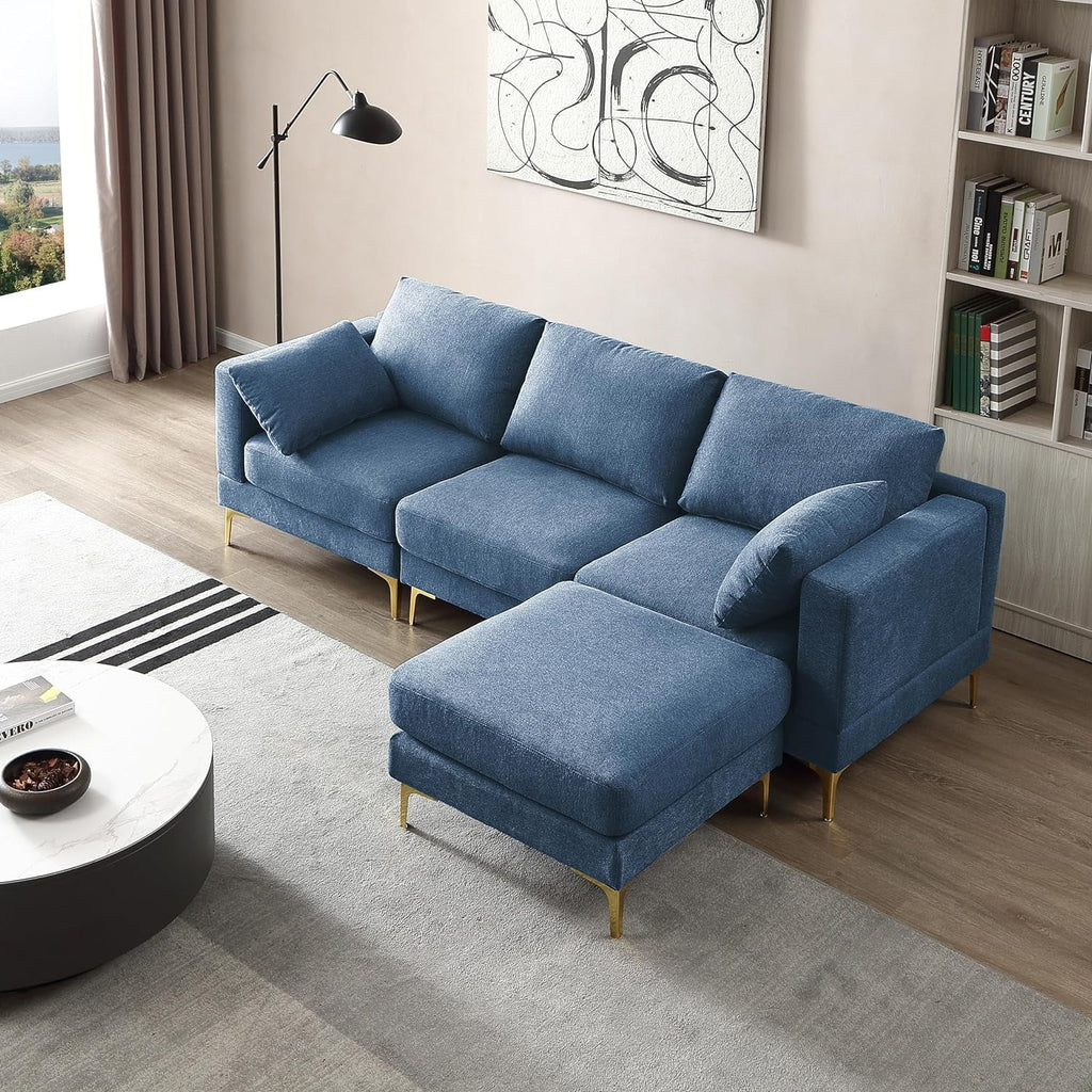 Blue Reversible Modular Sofa with 2 Pillows Z686
