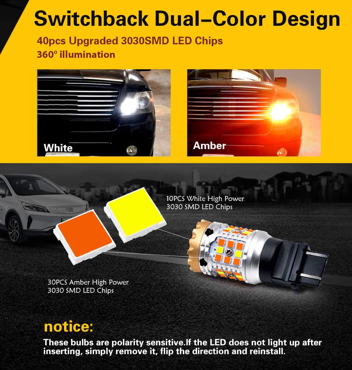 3157CK 3057CK 4057CK 4157CK Dual Color White/Amber LED Turn Signal Light Bulb (2pcs) O163