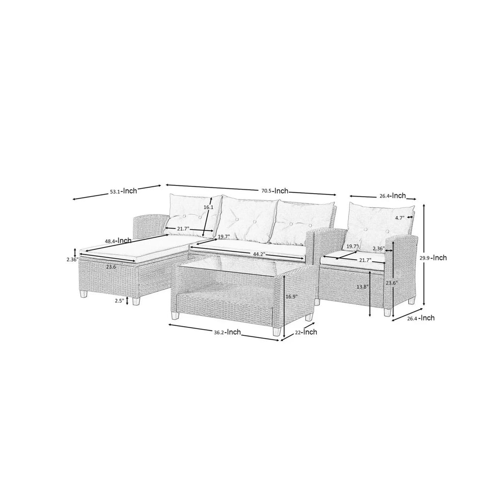 Beige Rattan 4 Piece Outdoor Sofa Conversation Set F5532