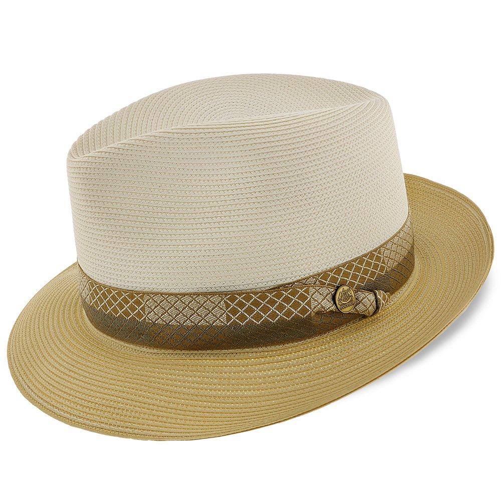Ivory/Cognac Milan Straw Fedora Hat J858