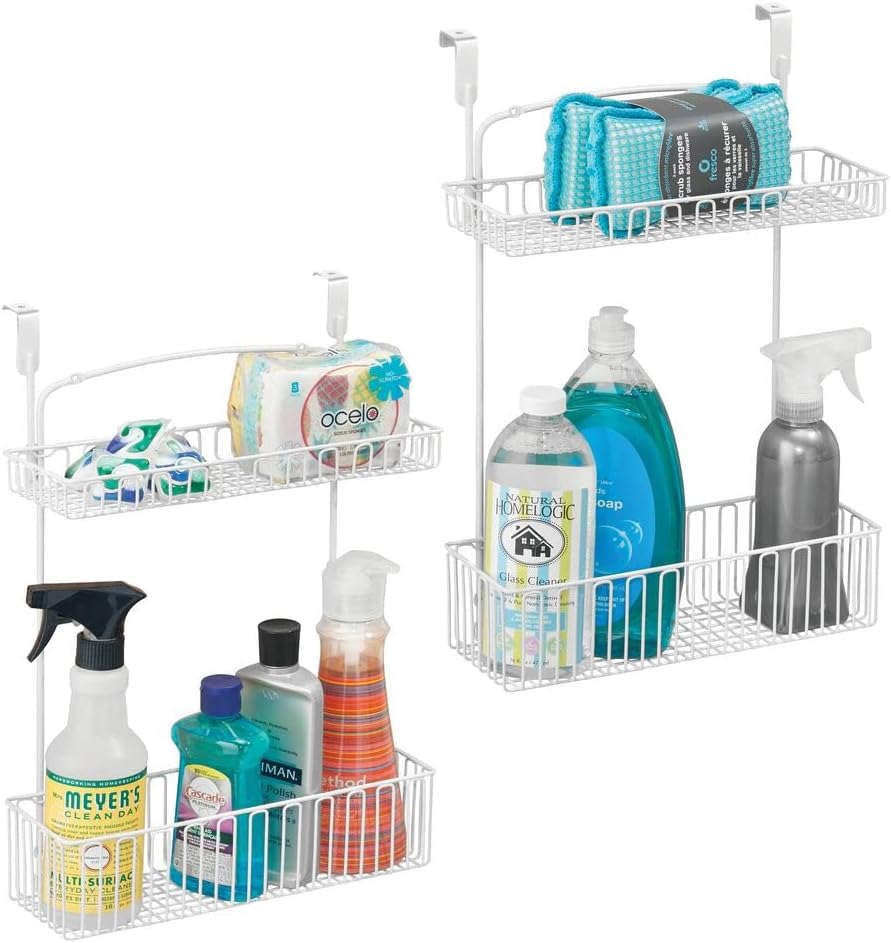 Metal Over Cabinet Kitchen Storage Organizer Basket, 2 Pack, Matte White K79448
