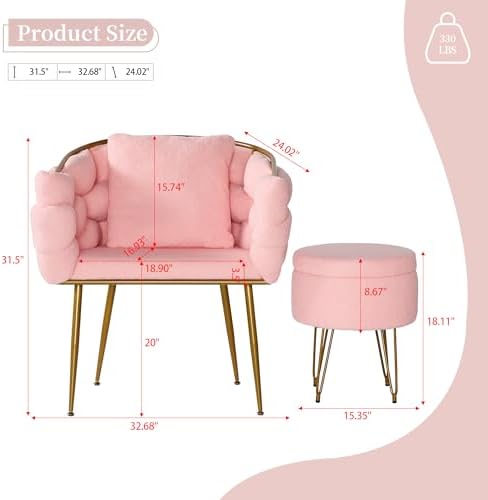 Accent Chair with Ottoman Teddy Fleece Fabric with Metal Frame T69061