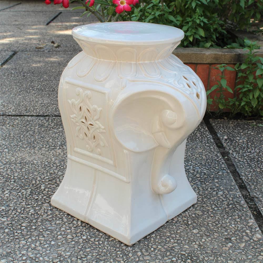 Antique White Elephant Ceramic Garden Stool M265