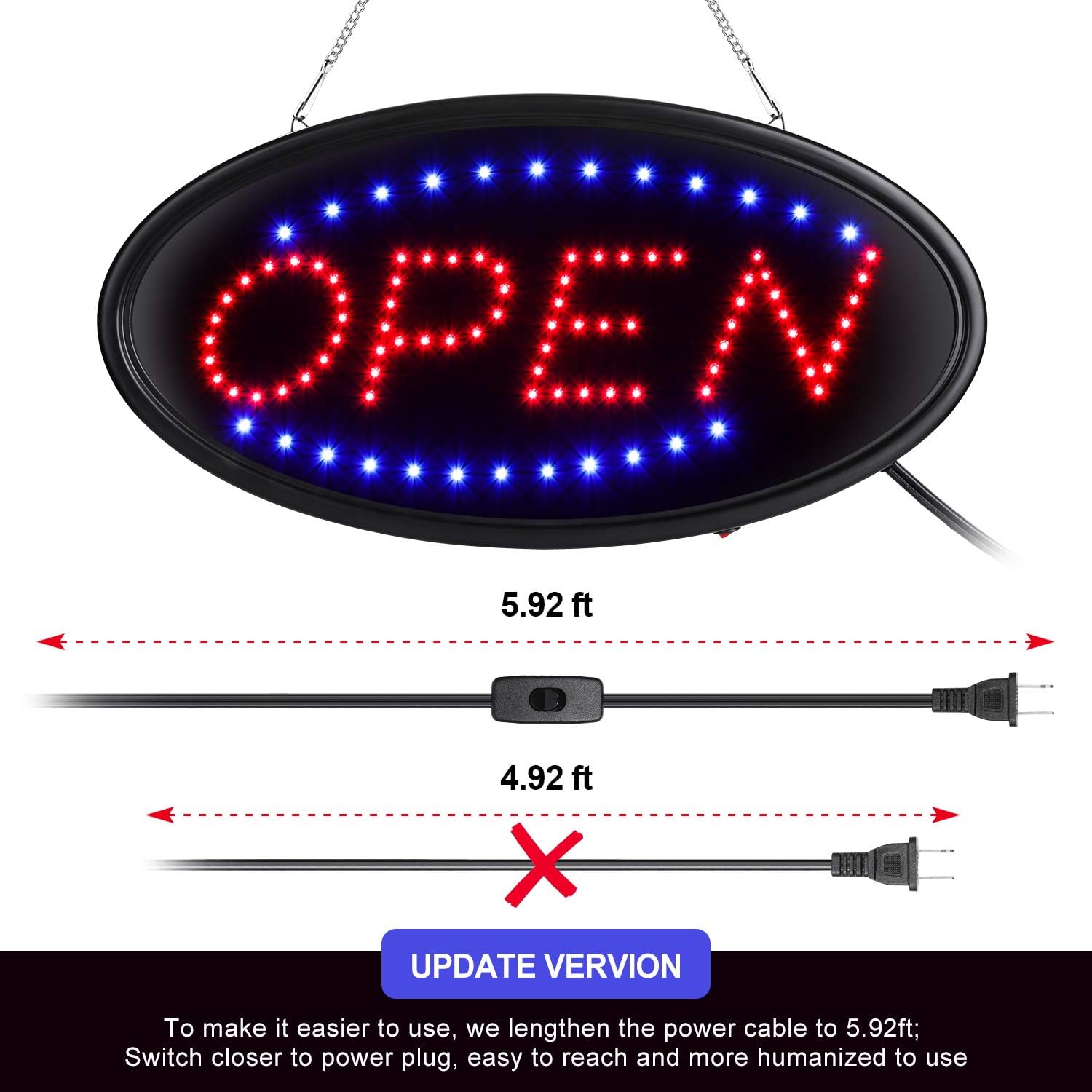 LED Open Sign with Remote, 19x10inches Ultra Bright Electric Light Up Sign T60914
