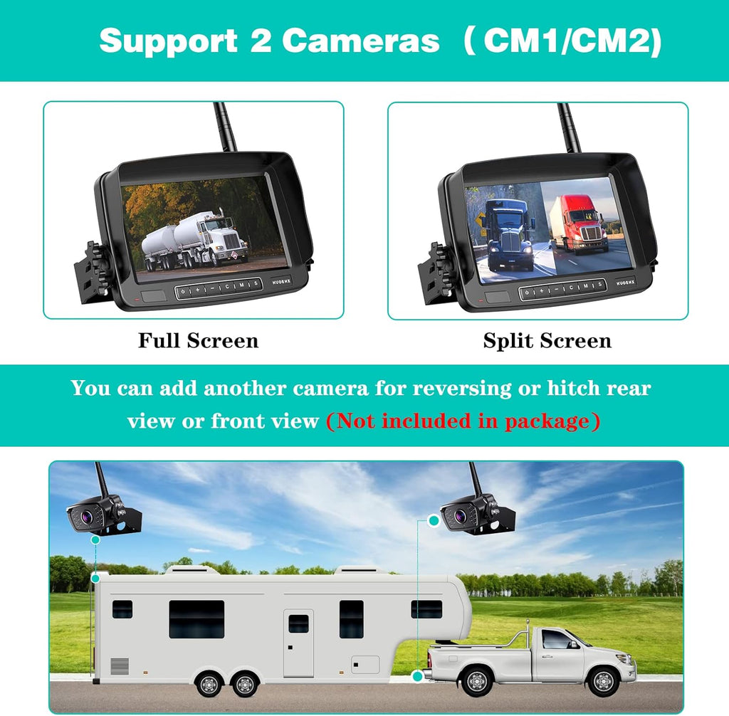 Wireless Backup Camera with 7 Inch Monitor, IP69 Waterproof, Support 2 Cameras R509182